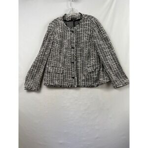 Lane Bryant Blazer Womens 18 Black White Classic Tweed Fringe Button Front